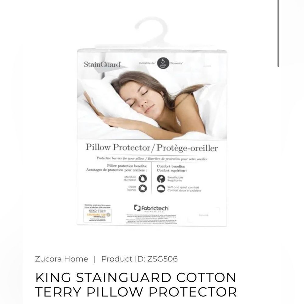 KING STAINGUARD COTTON TERRY PILLOW PROTECTOR